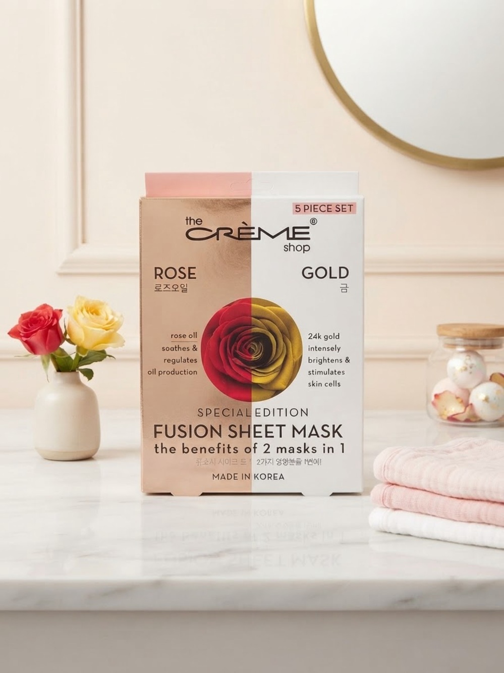 The Crème Shop Rose & Gold Fusion Sheet Mask (Pink, Gold) - 5 Piece Set